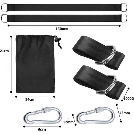 VURAHOME - Sangles de Hamac Sangles de Suspension pour Balançoire, 150cm Sangles Hamac d'extérieur avec Mousquetons de Sécurité pour Balançoire d'arbre et Hamacs Max. (1/4)