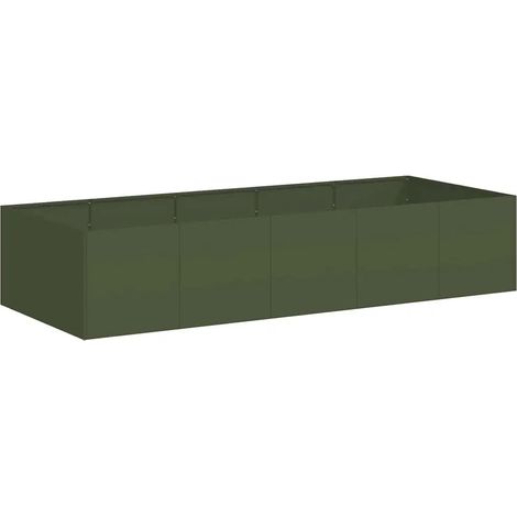 Jardinière rectangulaire moderne pour jardin balcon 200 x 80 x 40 cm avec fond ouvert en acier vert olive (1/5)