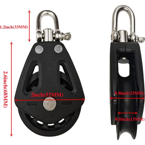 Poulies en nylon noir pour bateaux, kayaks et canoës, avec manilles en acier inoxydable. Accessoires d'accastillage pour la navigation de plaisance et le yachting, avec manilles en acier inoxydable. P (1/3)