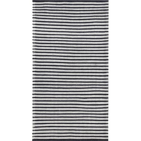 Tapis en Coton Blanc et Bleu 80 x 150 cm à Rayures Décoratives Poil Long Sofulu