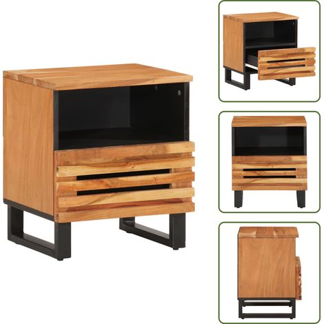 The Living Store Table de chevet 40x34x46 cm bois d'acacia massif - Table De Chevet - Meuble De Chambre - Table Industrielle - Acacia Massif - Rangement