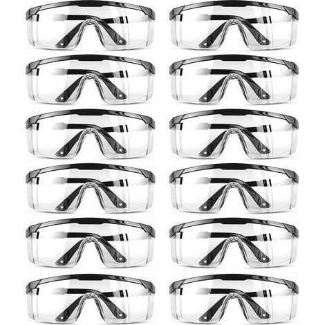 Lunettes de Protection Soudure, Verres Polycarbonate Anti-rayures Anti-buée, Monture Réglable avec Caches Latéraux, pour Travail Construction Bricolage Laboratoire, Lot de 12 (1/5)