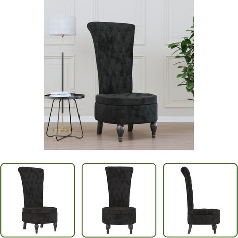 Chaise en velours - Chaise à dossier haut noir velours conception de bouton (1/5)
