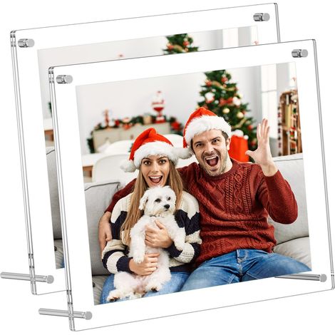 Lot de 2 cadres photo en acrylique transparent pour bureau et mur, modernes, sans cadre, flottants, carrés en lucite transparent pour affichage de photographie (20,3 x 25,4 cm) (1/5)