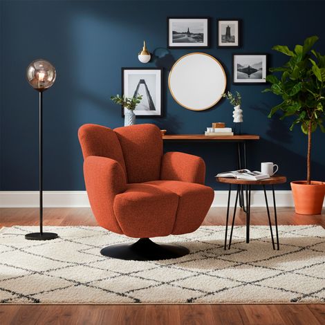 Fauteuil design rotatif 78x85x88 cm en tissu terracotta - LUNYS (1/5)