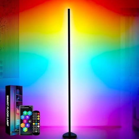 Lampadaire LED RGB 146 cm, lampe d'angle RGB à intensité variable avec télécommande et application, 16 millions de couleurs, synchronisation musicale, pour salon, chambre, salle de jeux (1/5)