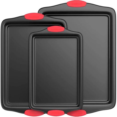 Plaque À Pâtisserie - Acier Au Carbone - Revêtement Antiadhésif Gris - Pour Four Jusqu'à 230 °C - Lot De 3 Tailles (Petite Moyenne Grande) (1/5)