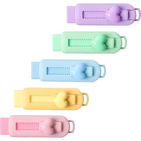 Lot de 5 gommes rétractables à glissière avec capuchons en plastique - Grandes gommes blanches pour l'école, le bureau, le dessin et les projets artistiques (1/5)