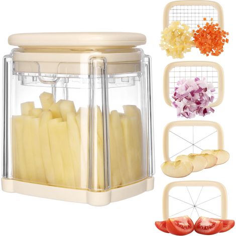 Cortadora manual de verduras - Máquina para cortar verduras y frutas - Cortadora versátil de papas fritas - Cortadora manual de papas de acero inoxidable - Diseño compacto (1/5)