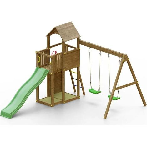 Casetta per bimbi e altalena Fungoo BOOMER 3 giochi da giardino in legno