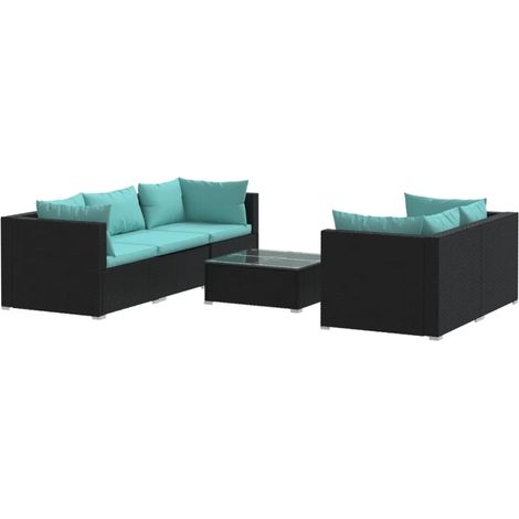 Maison Exclusive - Salon de jardin 6 pcs avec coussins résine tressée noir (1/5)