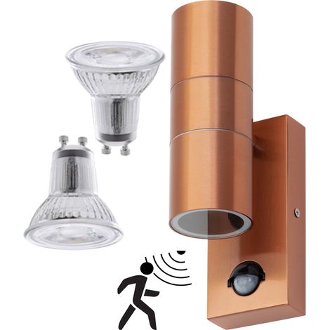 Litecraft Kenn Outdoor Up Down Wall Light With PIR Sensor & LED Bulbs - Copper (1/5)