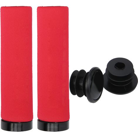 Poignées de guidon vélo spongieuses confortables avec bague noire et verrouillage d'extrémité - Accessoire de cyclisme rouge (1/5)