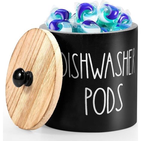 Support pour capsules de lave-vaisselle avec couvercle élégant - Récipient de tablette - Large ouverture - Forme ronde - Boîte à lave-vaisselle - Organiseur pour cuisine (1/5)