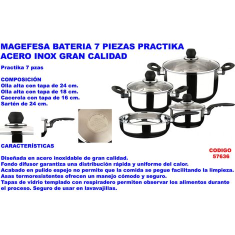 MAGEFESA PENTOLE BATTERIA 7 PEZZI PRACTIKA ACCIAIO INOSSIDABILE DI QUALITÀ