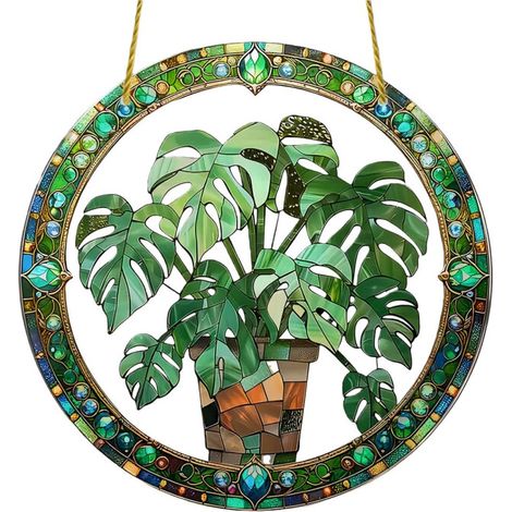Fiori in vaso acrilici colorati, ornamento da appendere per-07