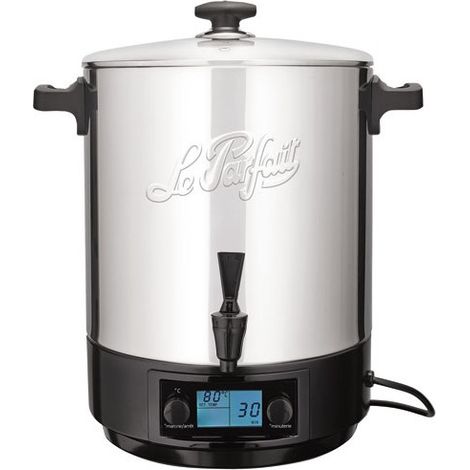 Stérilisateur de bocaux électrique 23 L 41231B2 – Inox brillant 2500 W – Minuterie 180 min – Écran LCD – Robinet de vidange intégré – Le Parfait