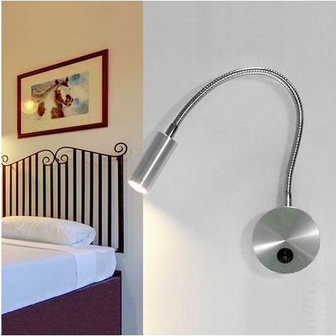Moderne, silberne, flexible LED-Wandleuchte mit Rohrarm für den Innenbereich, ideal zum Lesen am Bett oder im Arbeitszimmer. (1/5)