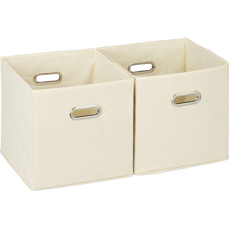 Relaxdays Lot de 2 boîtes de rangement, sans couvercle, avec poignée, pliable, panier en tissu carré, 30 cm, beige