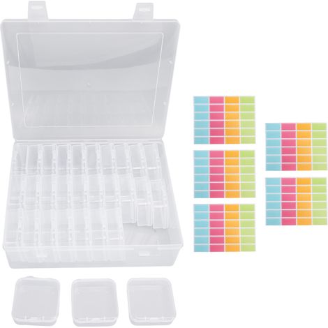 Boîtes de rangement perles mini transparentes en plastique, étuis bijoux avec couvercle articulé et étiquettes, lot 1 grand + 30 petits, 21,9x17,6x6,2cm + 5,5x5,5x2cm (1/5)