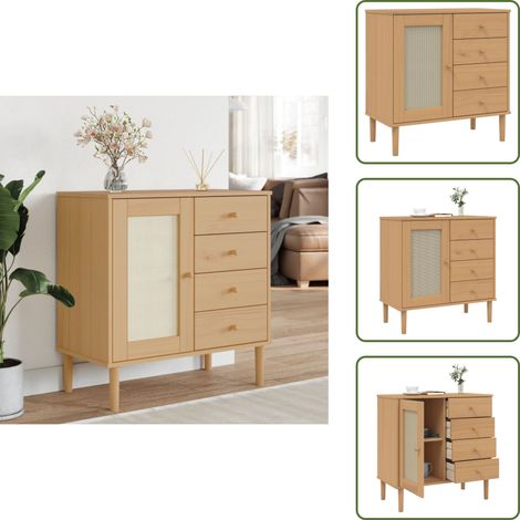 Credenza con cassetti - vidaXL Credenza SENJA Aspetto Rattan Marrone 80x40x80 cm Massello Pino - Credenza con ante