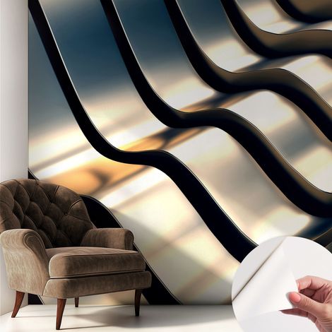 Papier peint adhésif décoratif pour salon chambre et cuisine Facile à poser avec colle Vagues métalliques 250x250 cm (1/5)