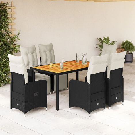 Set de mesa y sillas de jardín 7 pzas y cojines ratán PE negro vidaXL (1/5)
