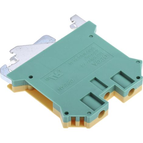 Bloc de jonction de mise à la terre Rail DIN, 2 voies , raccordement A visser, 26  10 AWG, Vert/Jaune ( Prix pour Paquet de 5 )