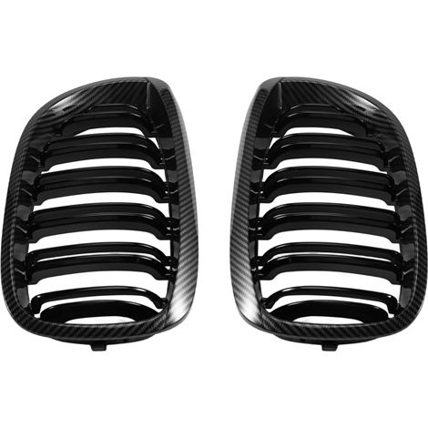 Pair of colours: carbon fibre texture + gloss black material: ABS suitable for dual bar air intake grilles for automobiles. (1/5)