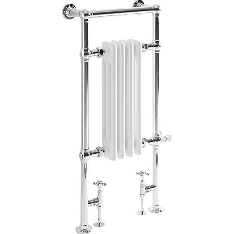 Milano Elizabeth 930mm x 450mm Floorstanding Chrome and White Dual Fuel Electric Heated Towel Rail Radiator with Angled Valves - With Cable Cover (1/5)