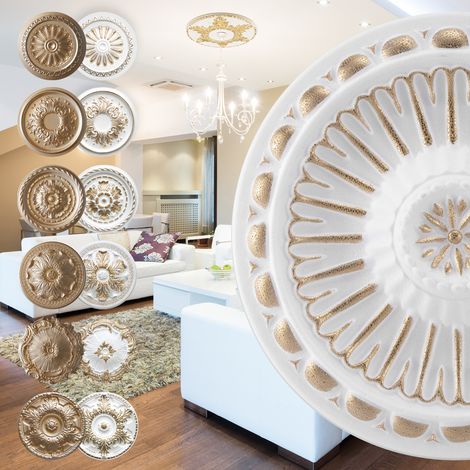 Marbet Design Stuckrosette aus EPS Styropor, gold - Deckenrosette Stuck Wanddeko Wohnzimmer: R-16 - Ø 28cm, gold