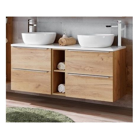 Ensemble meuble sous-vasque + vasque à poser - 140 cm - Elise Oak - Livraison gratuite