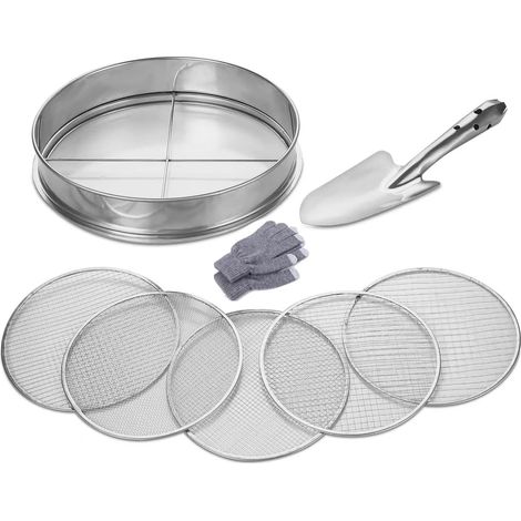 Tamis Jardin - Acier Inoxydable - 30 cm - 5 Mailles Interchangeables 3 6 9 10 12 mm - Pour Terre Compost Semences - Lot de 1 (1/5)