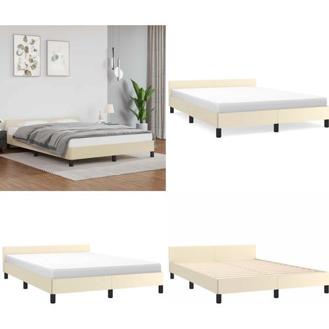 Bettgestell mit Kopfteil ohne Matratze Creme 140x190 cm - Bettsofa - Kopfteil - Kunstlederbett - Cremefarbenes Bett - Doppelbett - Home & Living (1/5)