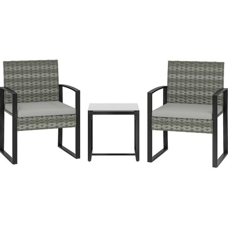 3-teiliges Gartenmöbel-Set 2 Stühle + Tisch 40x40x40 cm Stahl Grau - MEUBLIV (1/5)