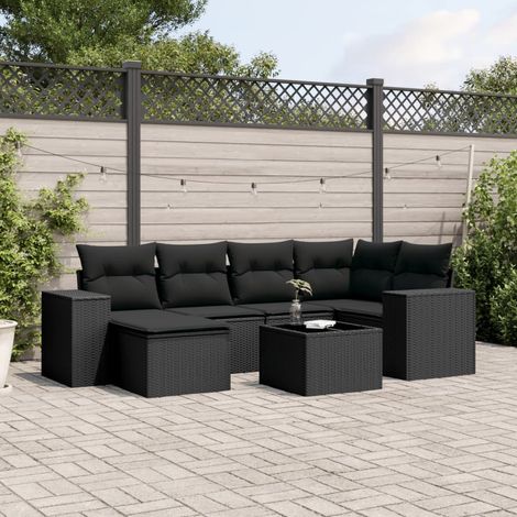 vidaXL Set Divani da Giardino con Cuscini 7pz Nero Polyrattan (1/3)