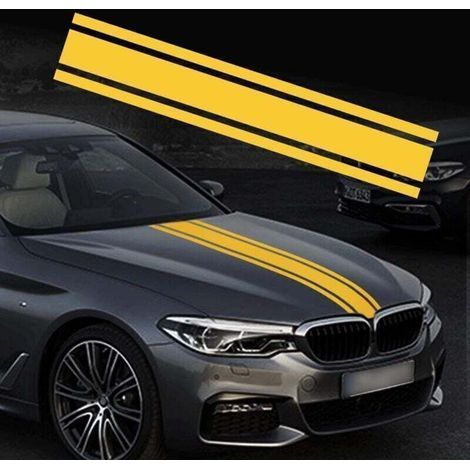 Adesivo per cofano auto con strisce da corsa, 124 cm - Decalcomania laterale per carrozzeria, tetto, minigonne, paraurti - Decorazione per auto in vinile modificato (Giallo) (1/4)