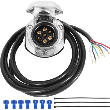 Prise de remorque métallique précâblée 7 broches 12V avec câble de 1,9m - Faisceau connecteur étanche pour attelage (1/5)