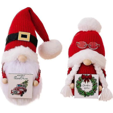 Décorations de Noël Gnomes, Lot de 2 Gnomes de Noël en peluche, Lutin de Noël et Père Noël faits main (1/5)