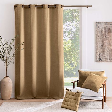 Rideau tamisant à œillets en velours chenille Marron 140x260 cm (1/5)
