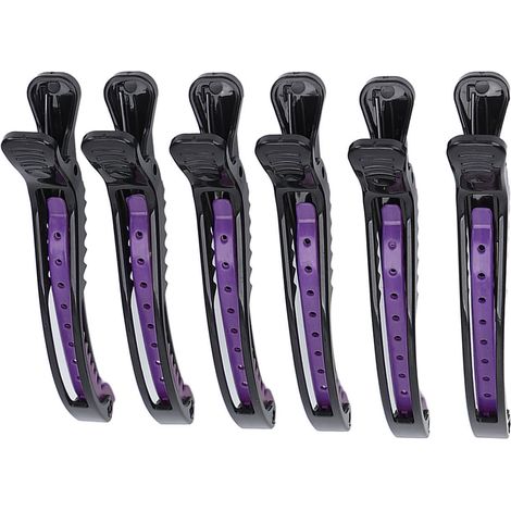 6 pièces Pinces à Cheveux Professionnelles, Clips de Sectionnement Portables pour Salon à Domicile, Outil de Coiffure pour Coupe (Noir Violet) (1/5)