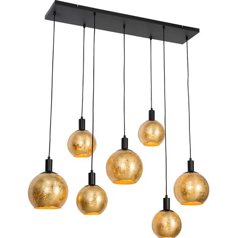 Smarte Pendelleuchte Schwarz mit Goldglas 7-flammig inkl. 7 Wifi A60 - Bert