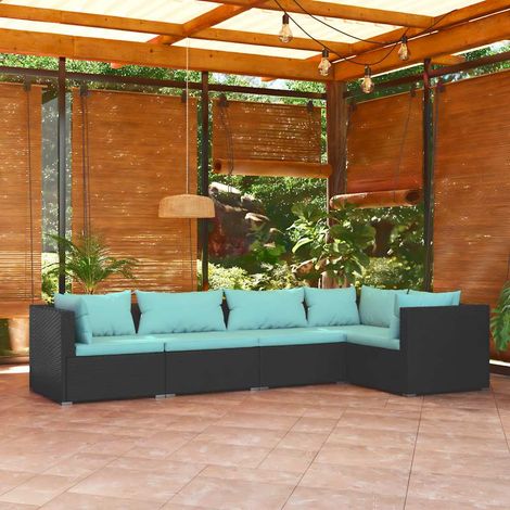 Salon de jardin 5 pcs,Mobilier de terrasse,Table et Chaise pour Relax avec coussins Résine tressée Noir -YZ169185 (1/5)