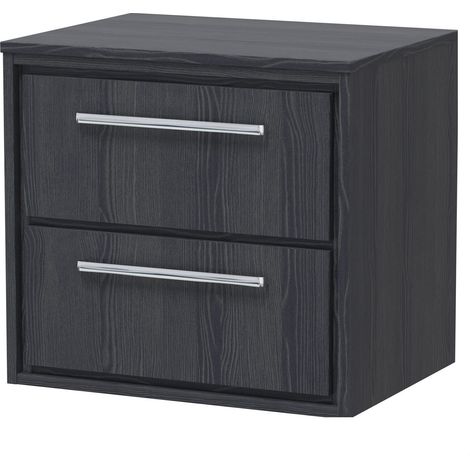 Longnor 2 Drawer Wall Hung Vanity Unit with Worktop, Woodgrain Graphite Grey, 600mm