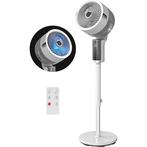 Ventilateur sur pied silencieux 20 dB pour chambre, oscillation 90°, 8 vitesses et lumière LED, blanc (1/5)