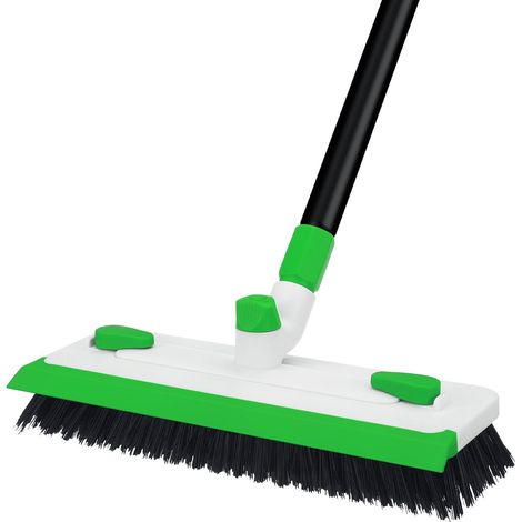 Balais Nettoyer Sol Brosse à Récurer avec Raclette 3 en 1 Joint Carrelage Brosse de Nettoyage avec Long Manche 140 cm pour Terrasse, Patio, Salle de Bain, Cuisine, Carreaux - Vert (1/5)