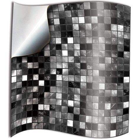 24 Fliesenaufkleber für Bad und Küche, 10 x 10 cm, schwarz-weißes Mosaik-2D-Folien-Klebeaufkleber für Wandfliesen, Gorreto (1/5)
