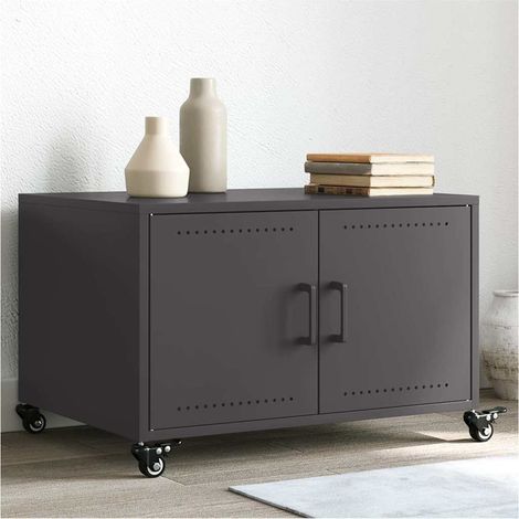 Table basse avec rangement à roulettes en acier noir 68 x 50 x 43,5 cm - PANGIVO (1/5)
