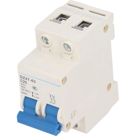 Disjoncteur miniature 2P 400 V 25 A, montage sur rail, protection basse tension DZ47-63 C25 (1/5)