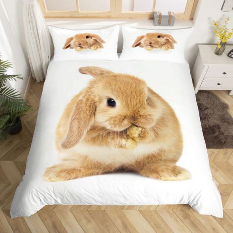 Parure de lit en forme de lapin 135 x 200 cm Jaune Pour enfants, garçons, filles, adolescents Kawaii Housse de couette 3D Respirante Mignon animal de lapin (1/5)